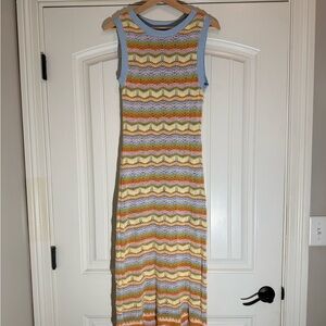 Willow and Wind Y2K Medium Striped BohoChic Crochet Knit Maxi Dress Spring